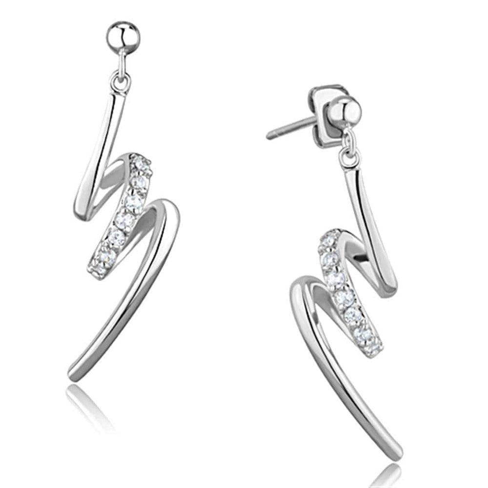 3W632 - Rhodium Brass Earrings with AAA Grade CZ  in Clear - Alamode