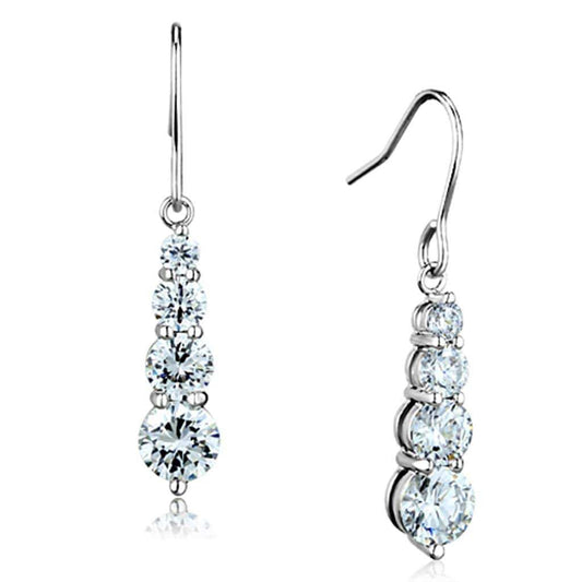 3W633 - Rhodium Brass Earrings with AAA Grade CZ in Clear - Alamode - Flyclothing LLC