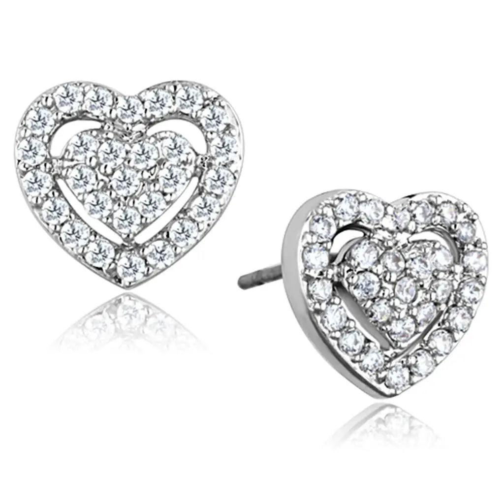 3W636 - Rhodium Brass Earrings with AAA Grade CZ in Clear - Alamode - Flyclothing LLC
