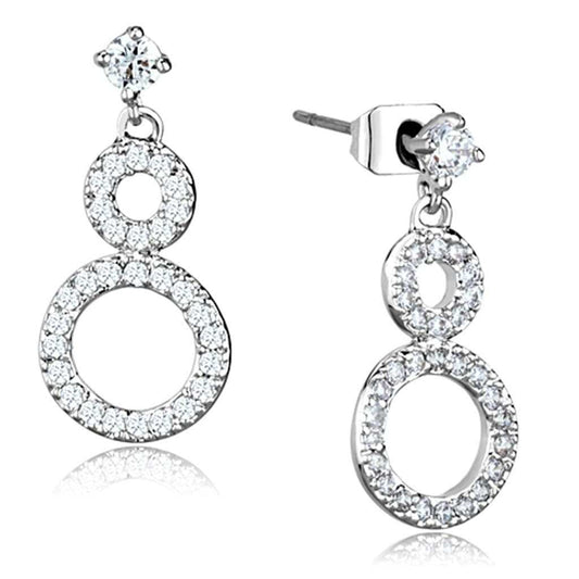 3W639 - Rhodium Brass Earrings with AAA Grade CZ in Clear - Alamode - Flyclothing LLC