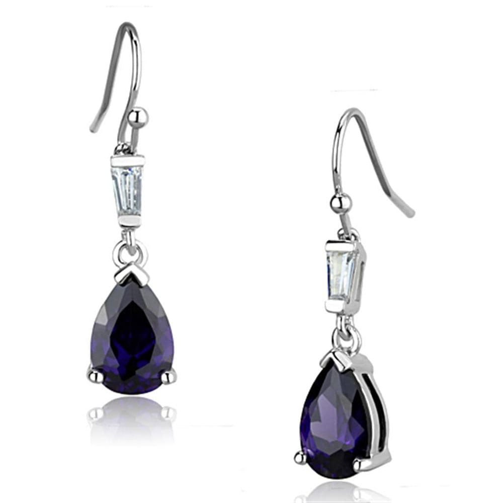 3W648 - Rhodium Brass Earrings with AAA Grade CZ  in Amethyst - Alamode