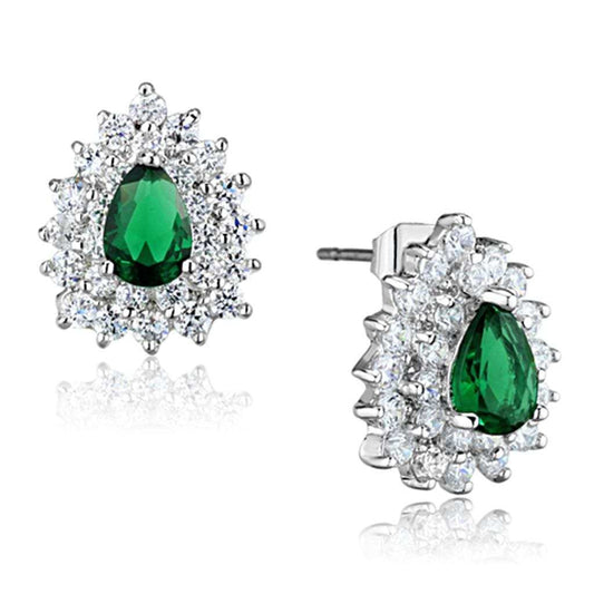 3W656 - Rhodium Brass Earrings with Synthetic Synthetic Glass in Emerald - Alamode - Flyclothing LLC