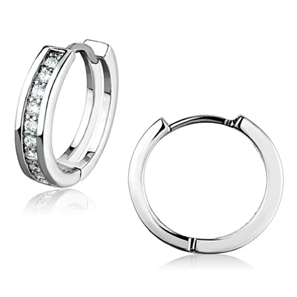 3W660 - Rhodium Brass Earrings with AAA Grade CZ in Clear - Alamode - Flyclothing LLC