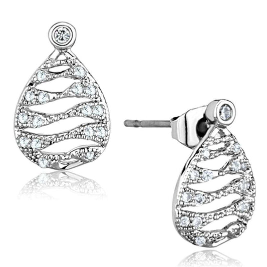 3W664 - Rhodium Brass Earrings with AAA Grade CZ in Clear - Alamode - Flyclothing LLC