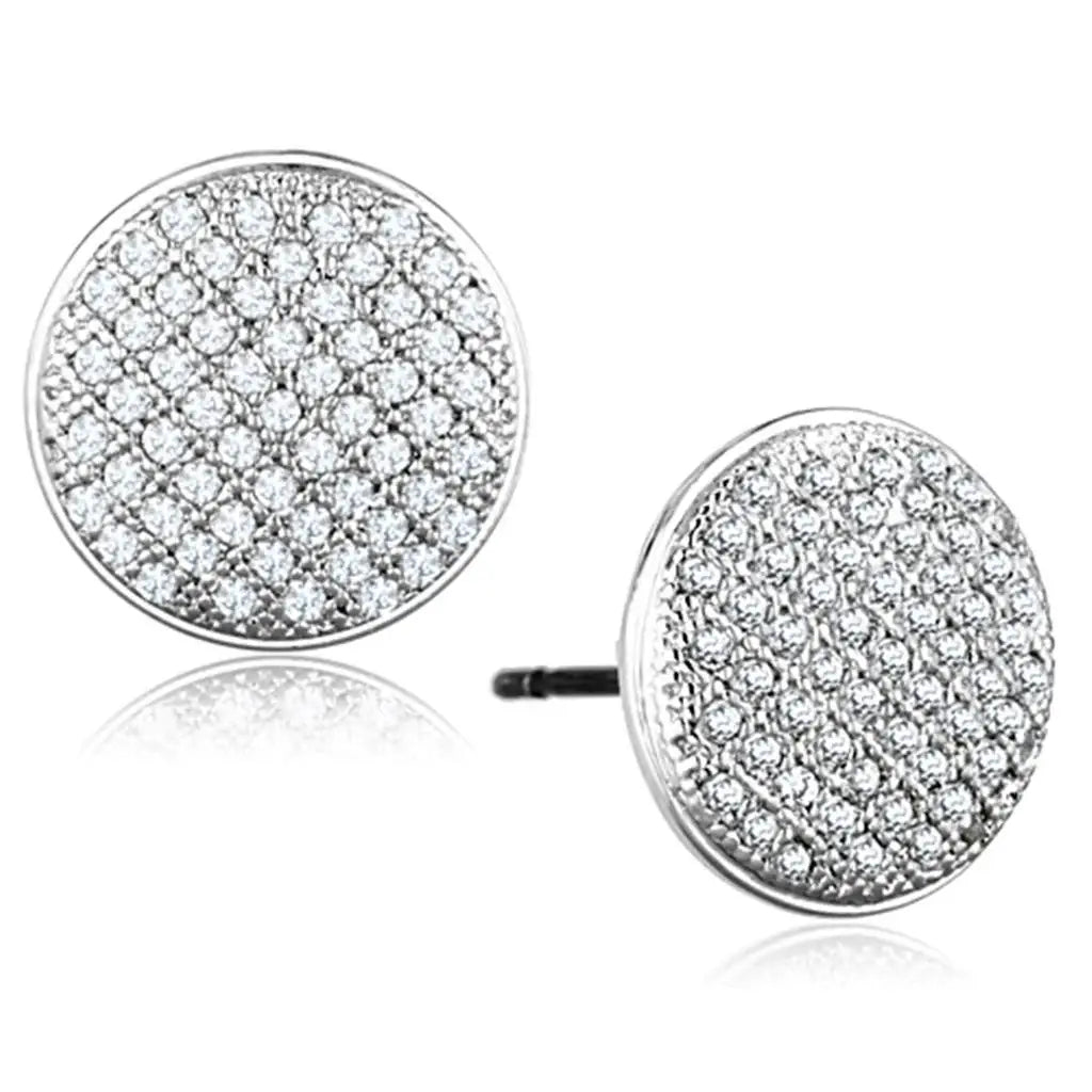 3W666 - Rhodium Brass Earrings with AAA Grade CZ in Clear - Alamode - Flyclothing LLC