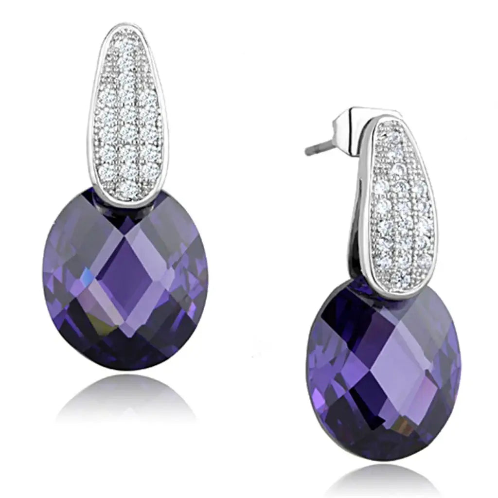 3W667 - Rhodium Brass Earrings with AAA Grade CZ in Amethyst - Alamode - Flyclothing LLC