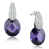 3W667 - Rhodium Brass Earrings with AAA Grade CZ  in Amethyst - Alamode