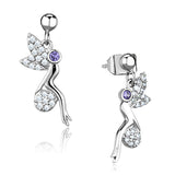 3W670 - Rhodium Brass Earrings with AAA Grade CZ  in Amethyst - Alamode
