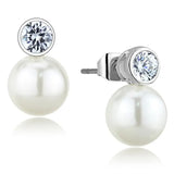 3W681 - Rhodium Brass Earrings with Synthetic Pearl in White - Alamode - Flyclothing LLC