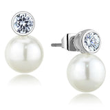 3W681 - Rhodium Brass Earrings with Synthetic Pearl in White - Alamode