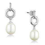 3W684 - Rhodium Brass Earrings with Synthetic Pearl in White - Alamode