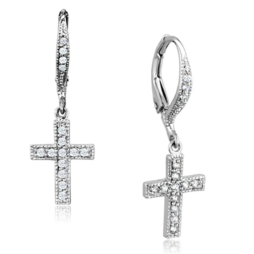 3W688 - Rhodium Brass Earrings with AAA Grade CZ in Clear - Alamode - Flyclothing LLC