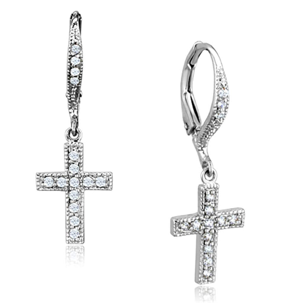 3W688 - Rhodium Brass Earrings with AAA Grade CZ  in Clear - Alamode