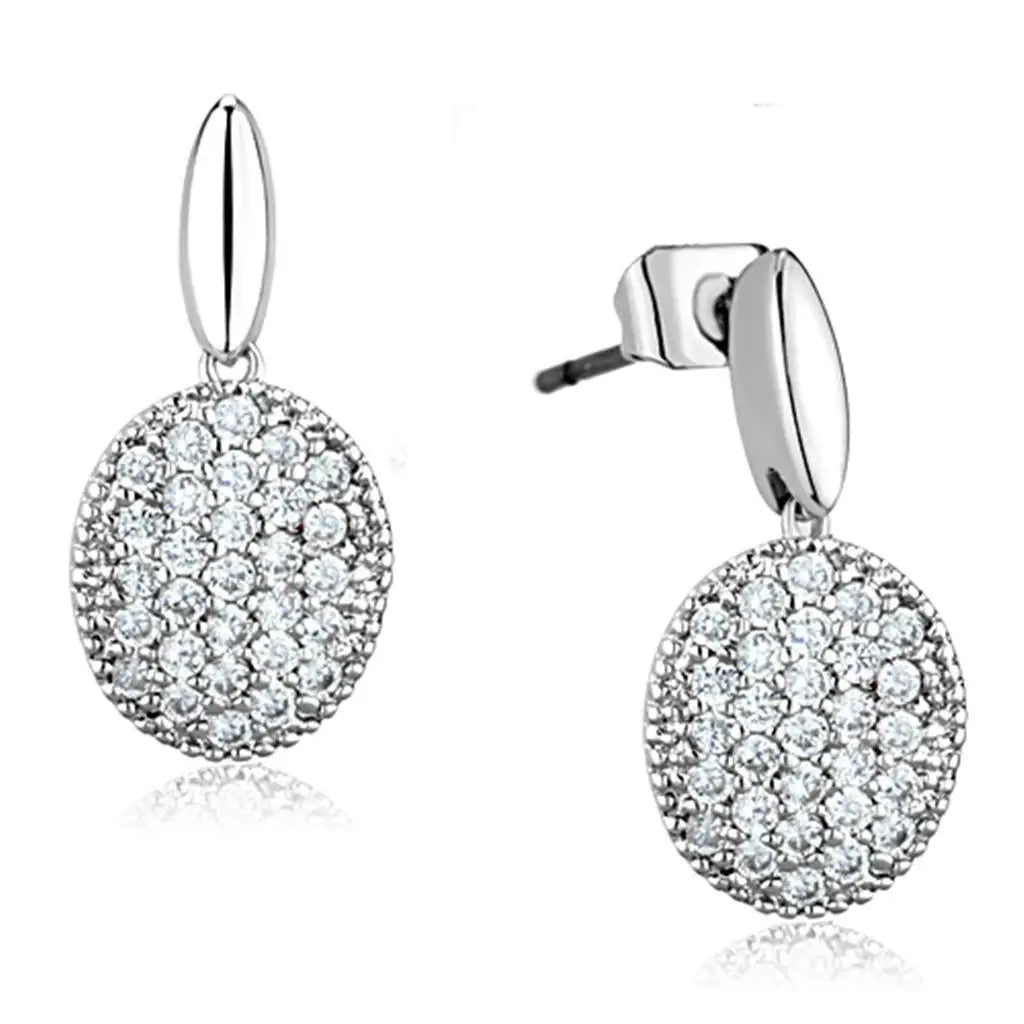 3W690 - Rhodium Brass Earrings with AAA Grade CZ in Clear - Alamode - Flyclothing LLC