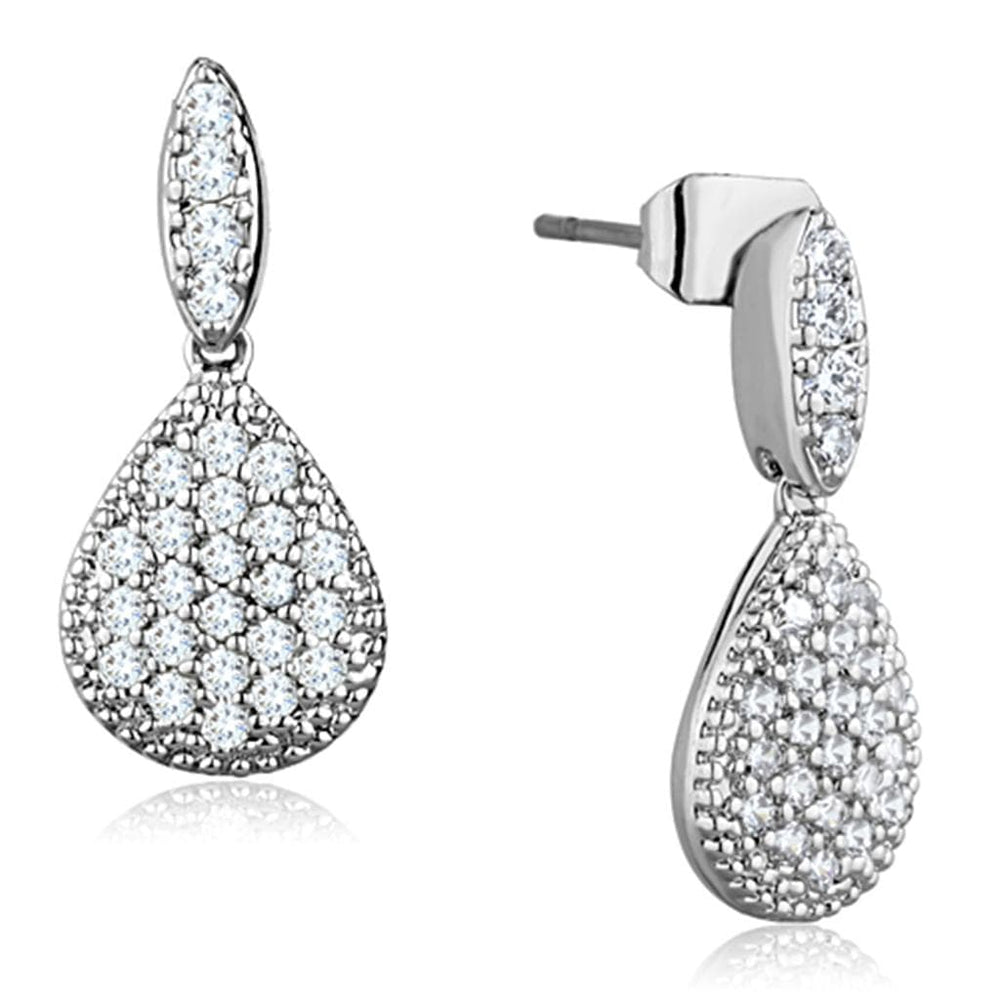 3W696 - Rhodium Brass Earrings with AAA Grade CZ  in Clear - Alamode