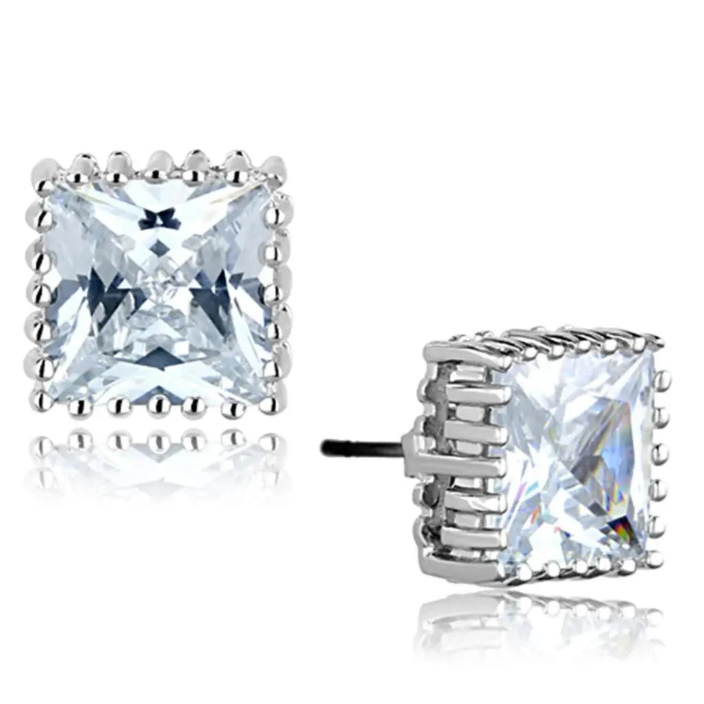 3W700 - Rhodium Brass Earrings with AAA Grade CZ in Clear - Alamode - Flyclothing LLC