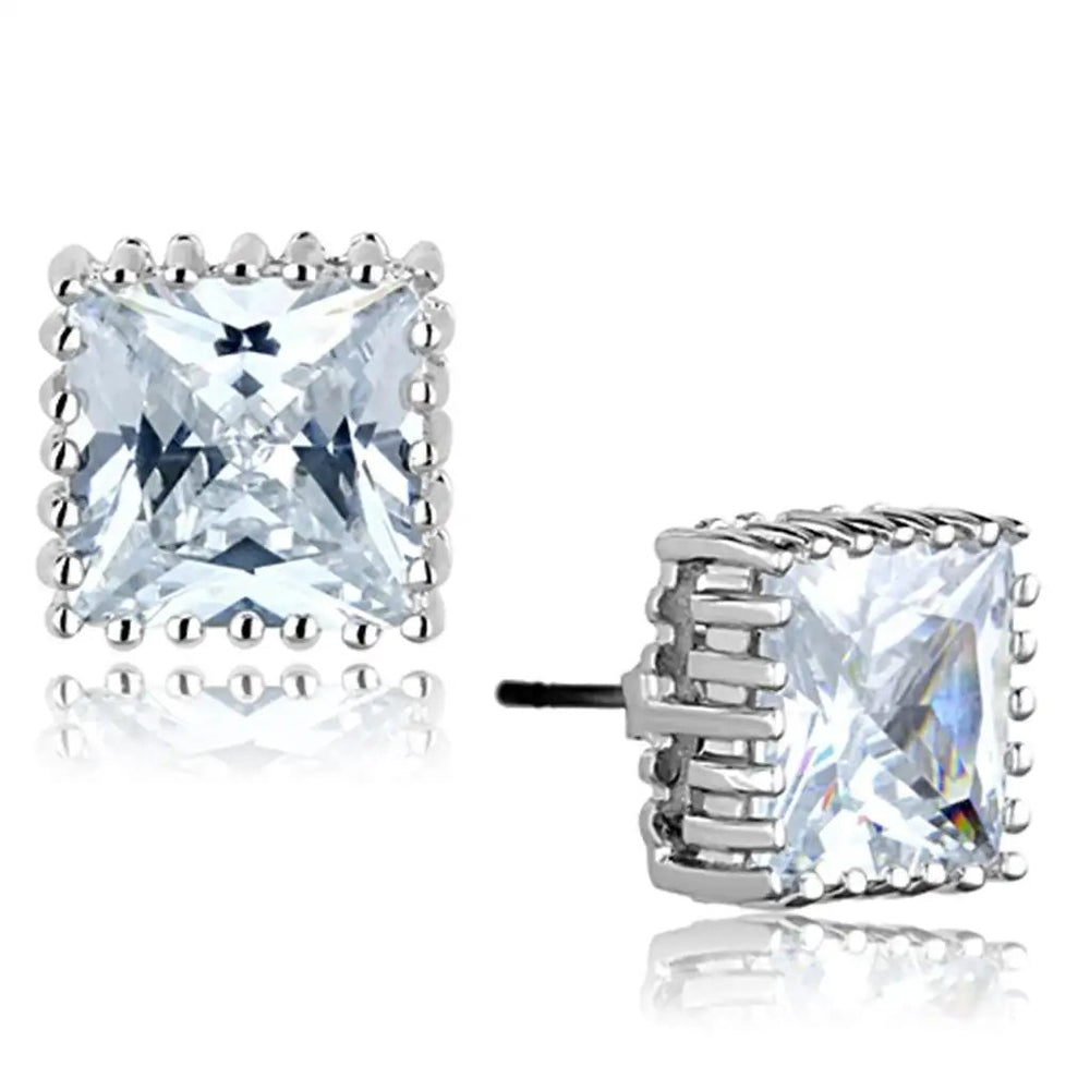 3W700 - Rhodium Brass Earrings with AAA Grade CZ  in Clear - Alamode