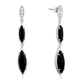 3W702 - Rhodium Brass Earrings with Synthetic Onyx in Jet - Alamode - Flyclothing LLC