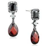 3W704 - Ruthenium Brass Earrings with AAA Grade CZ  in Garnet - Alamode