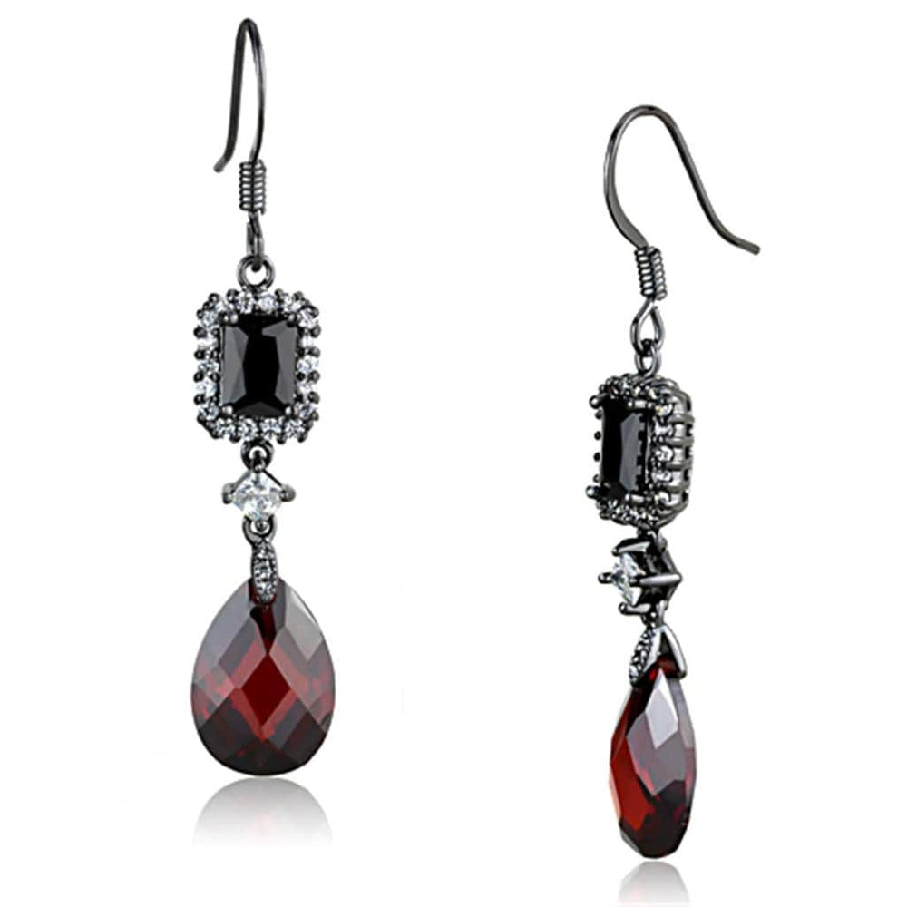 3W706 - Ruthenium Brass Earrings with AAA Grade CZ  in Garnet - Alamode