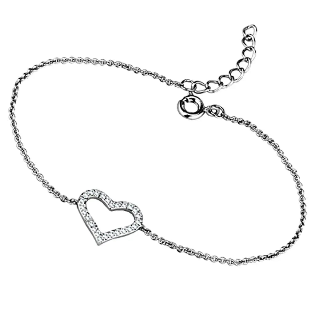 3W713 - Rhodium Brass Bracelet with AAA Grade CZ in Clear - Alamode - Flyclothing LLC