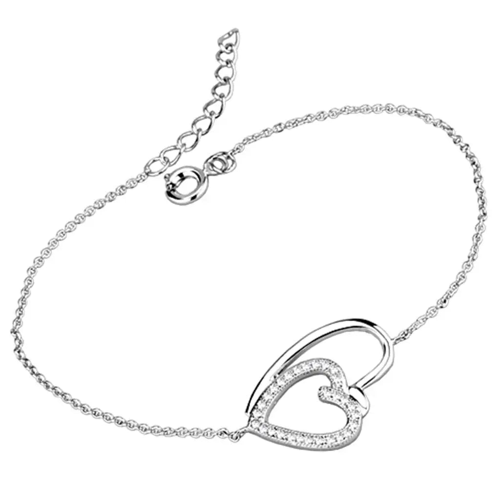 3W715 - Rhodium Brass Bracelet with AAA Grade CZ in Clear - Alamode - Flyclothing LLC