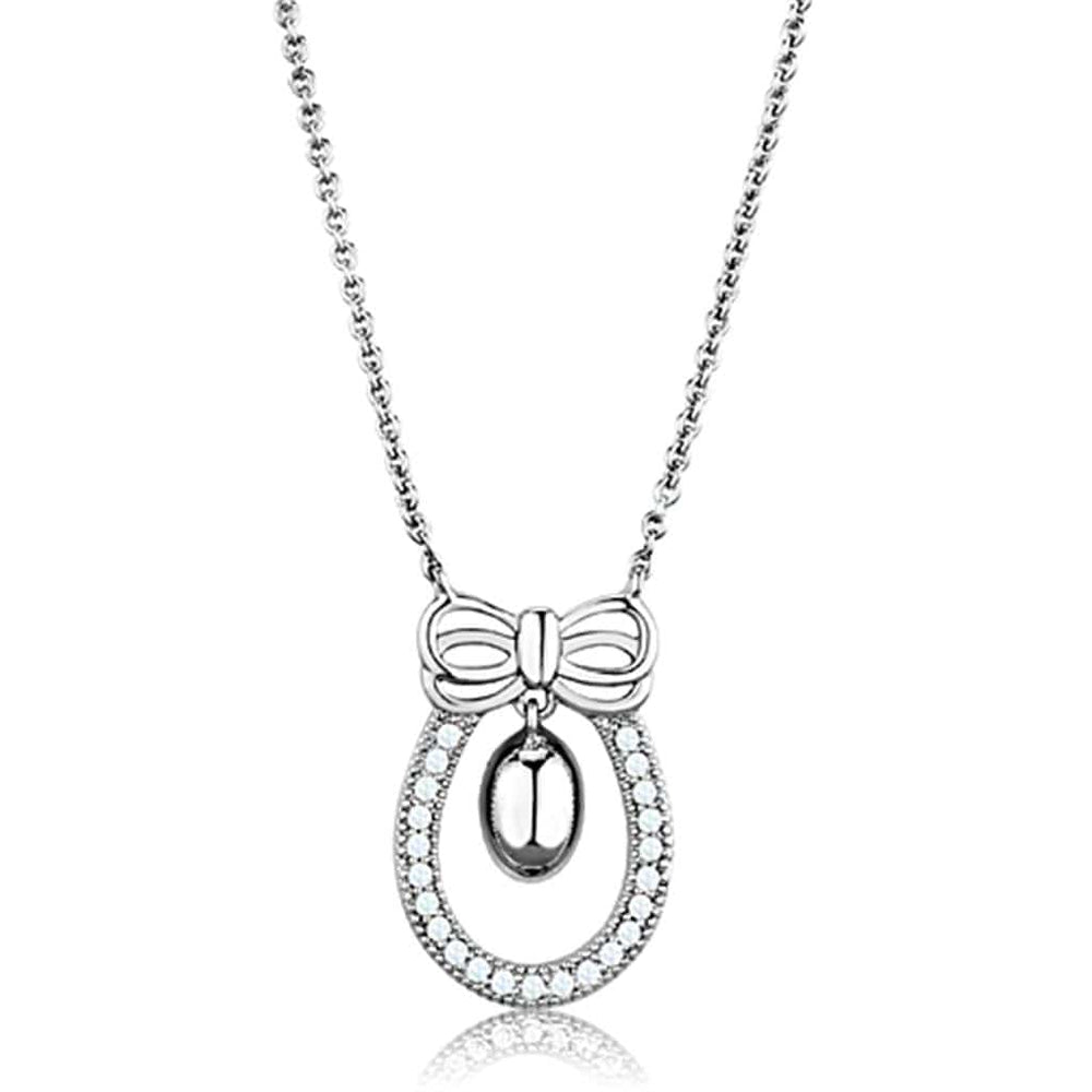 3W718 - Rhodium Brass Necklace with AAA Grade CZ  in Clear - Alamode