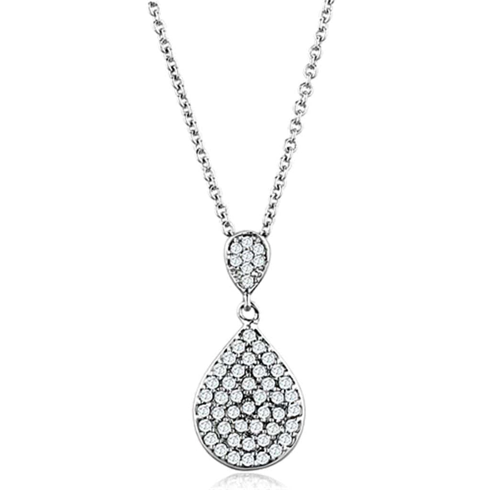 3W720 - Rhodium Brass Necklace with AAA Grade CZ  in Clear - Alamode