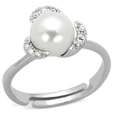 3W722 - Rhodium Brass Ring with Synthetic Pearl in White - Alamode - Flyclothing LLC