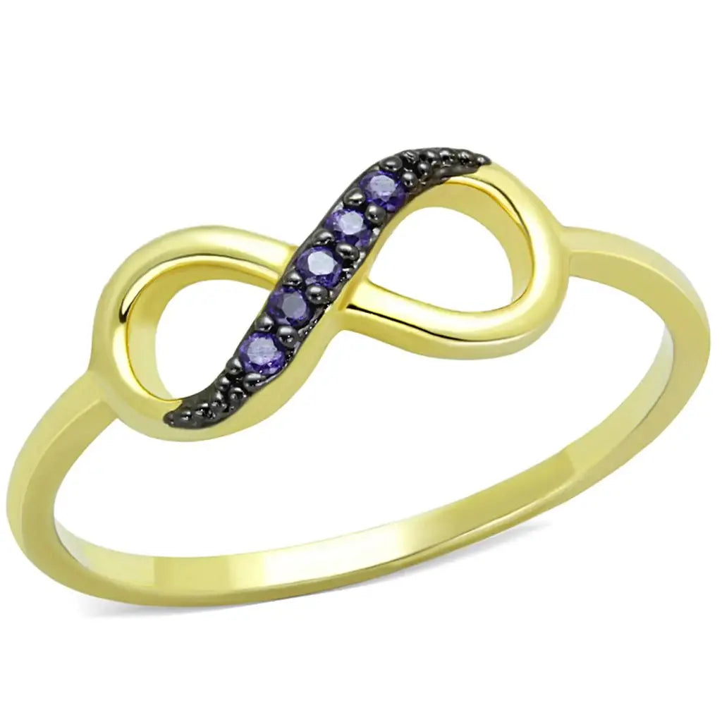 3W727 - Gold+Ruthenium Brass Ring with AAA Grade CZ in Tanzanite - Alamode - Flyclothing LLC
