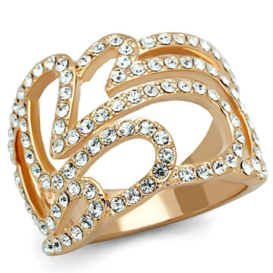 3W733 - Rose Gold Brass Ring with Top Grade Crystal in Clear - Alamode - Flyclothing LLC