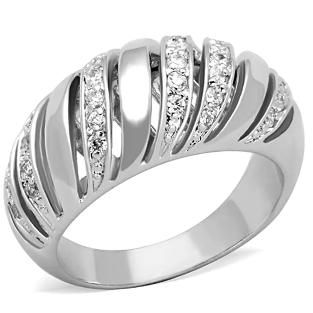 3W743 - Rhodium Brass Ring with AAA Grade CZ in Clear - Alamode - Flyclothing LLC