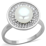 3W755 - Rhodium Brass Ring with Synthetic Pearl in White - Alamode