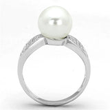 3W761 - Rhodium Brass Ring with Synthetic Pearl in White - Alamode
