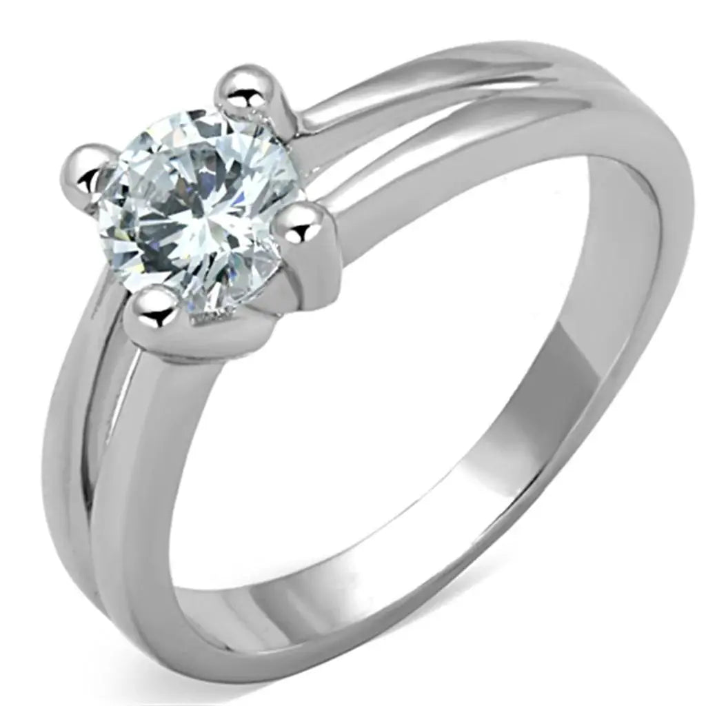 3W764 - Rhodium Brass Ring with AAA Grade CZ in Clear - Alamode - Flyclothing LLC