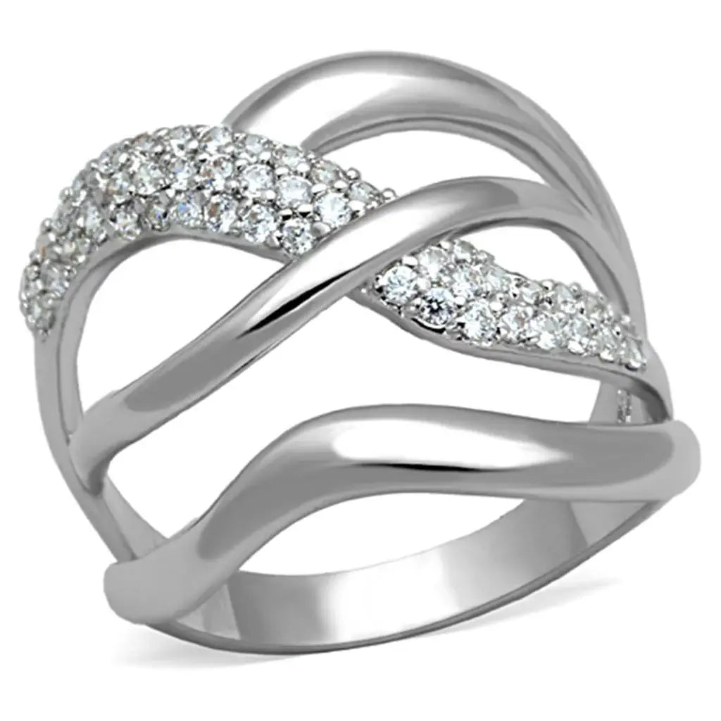 3W766 - Rhodium Brass Ring with AAA Grade CZ in Clear - Alamode - Flyclothing LLC