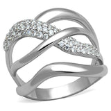 3W766 - Rhodium Brass Ring with AAA Grade CZ  in Clear - Alamode