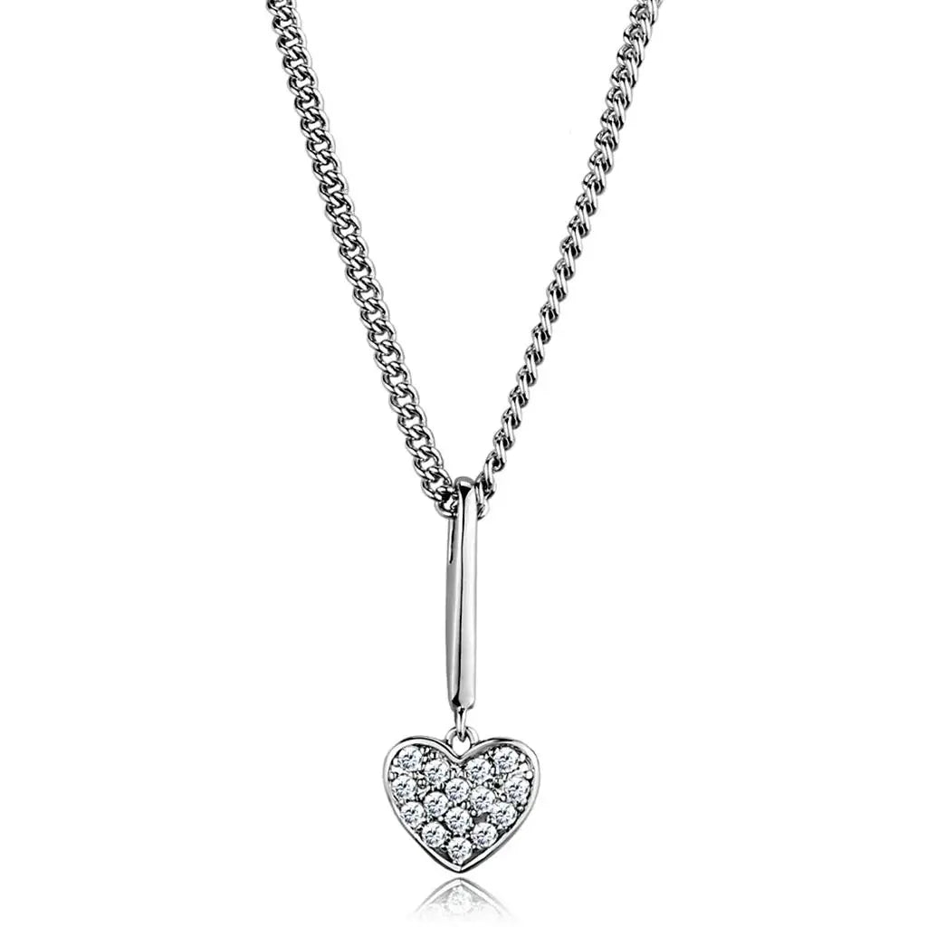3W773 - Rhodium Brass Chain Pendant with AAA Grade CZ in Clear - Alamode - Flyclothing LLC