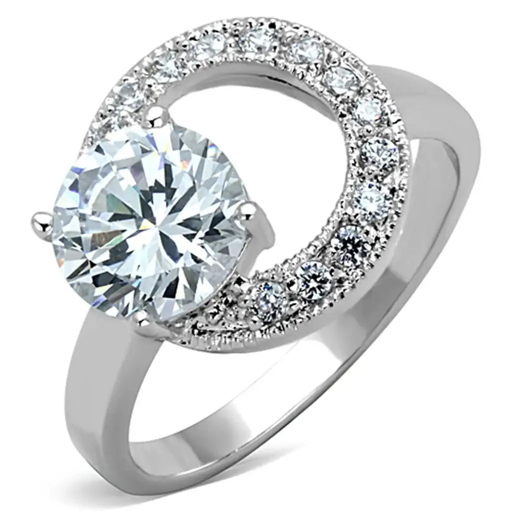 3W774 - Rhodium Brass Ring with AAA Grade CZ in Clear - Alamode - Flyclothing LLC