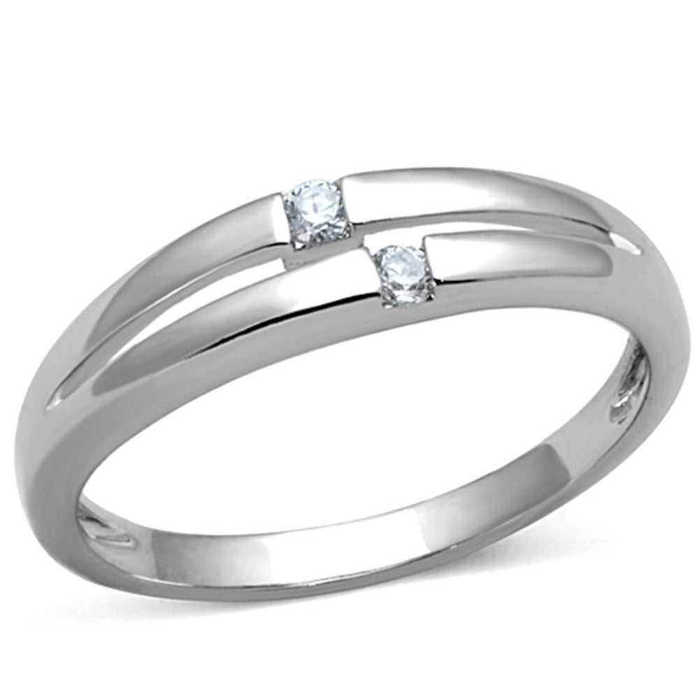 3W779 - Rhodium Brass Ring with AAA Grade CZ  in Clear - Alamode