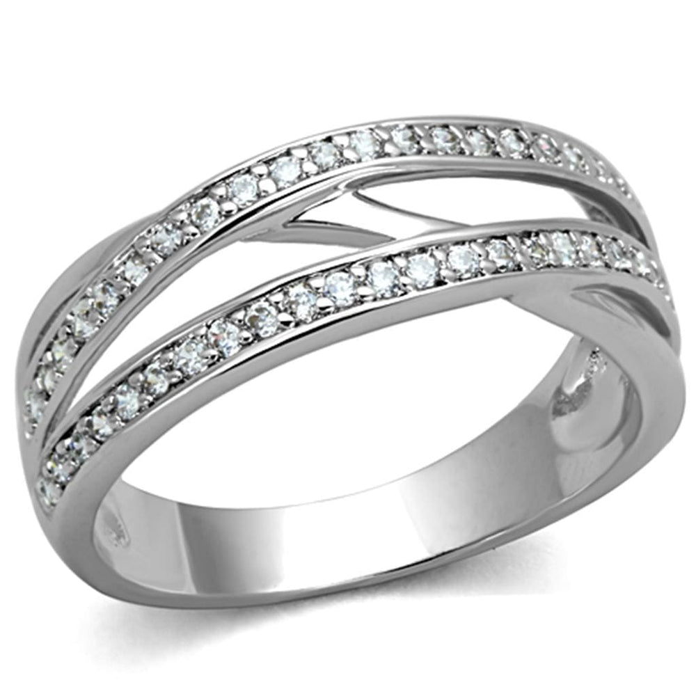 3W782 - Rhodium Brass Ring with AAA Grade CZ  in Clear - Alamode