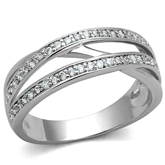 3W782 - Rhodium Brass Ring with AAA Grade CZ in Clear - Alamode - Flyclothing LLC