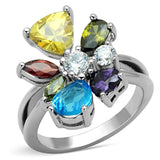 Jaime Cocktail Ring - Rhodium Brass, AAA CZ , Multi Color - 3W789