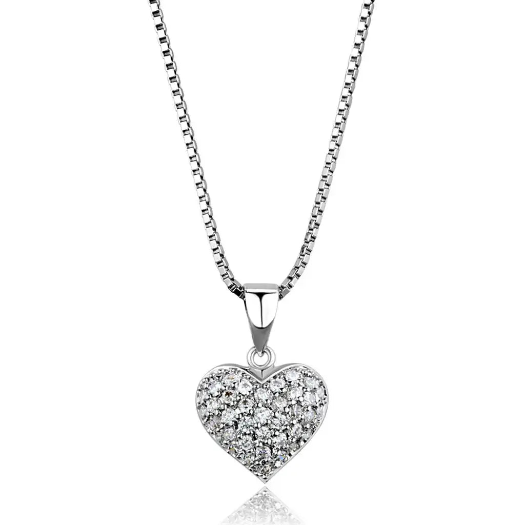 3W793 - Rhodium Brass Chain Pendant with AAA Grade CZ in Clear - Alamode - Flyclothing LLC