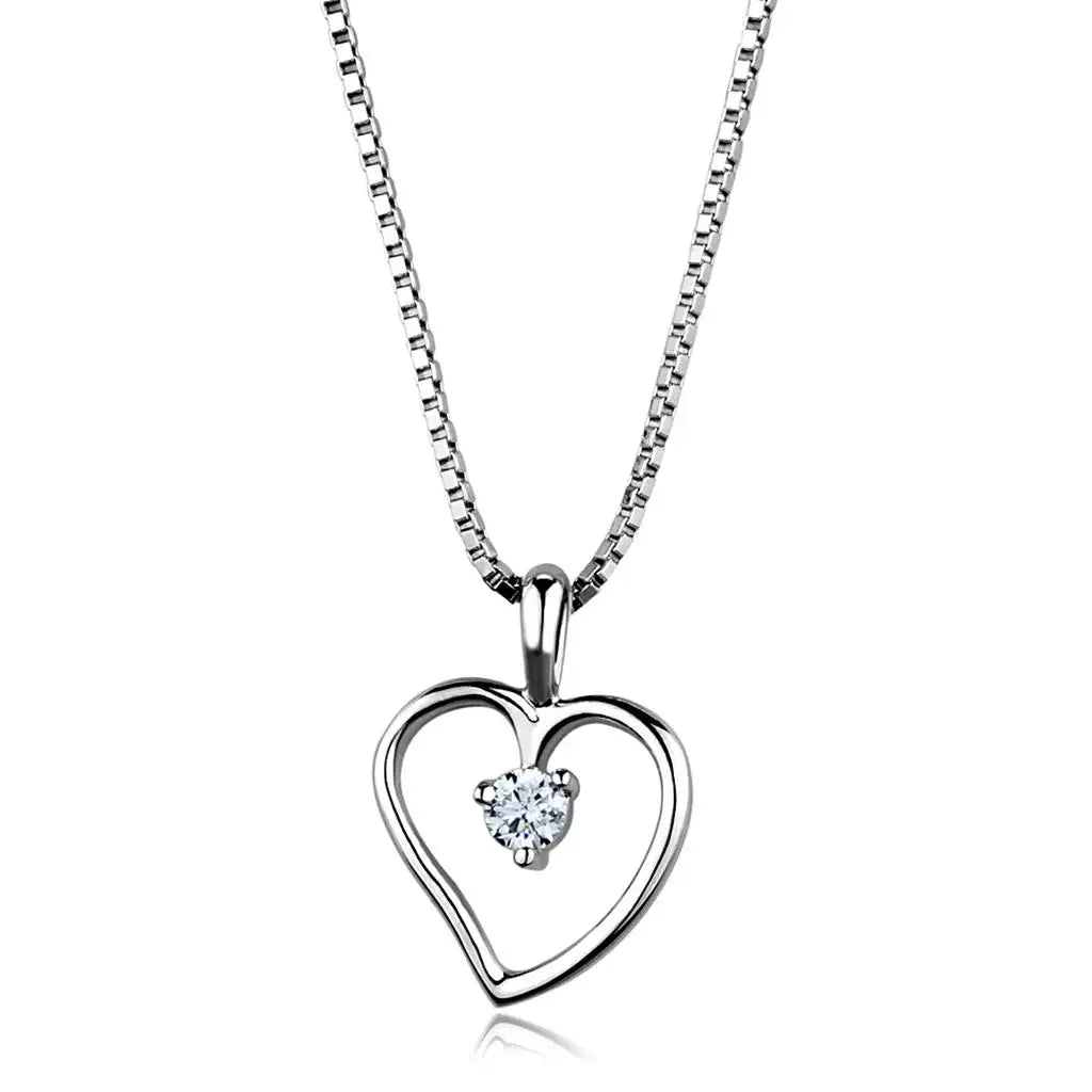 3W797 - Rhodium Brass Chain Pendant with AAA Grade CZ in Clear - Alamode - Flyclothing LLC
