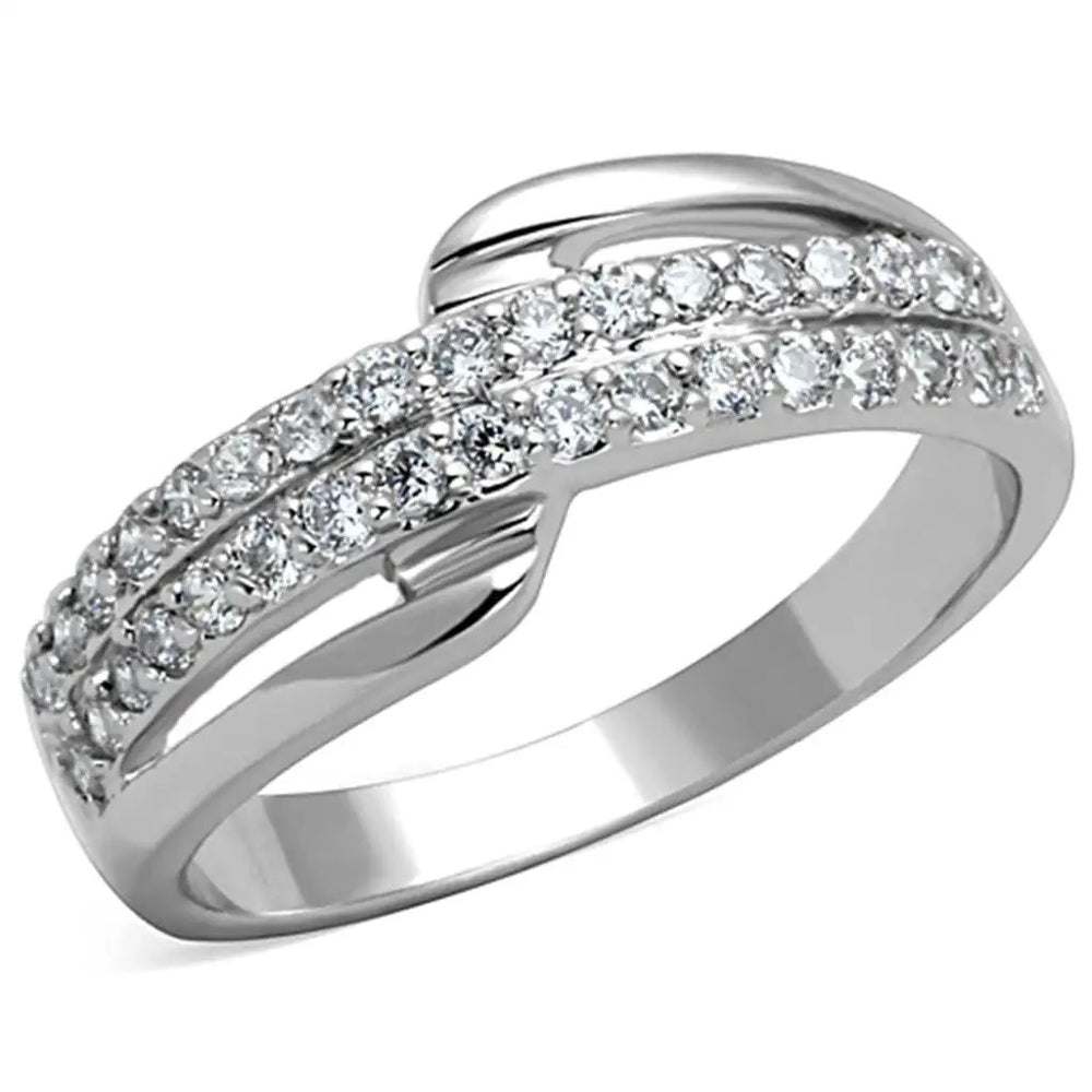 3W798 - Rhodium Brass Ring with AAA Grade CZ  in Clear - Alamode