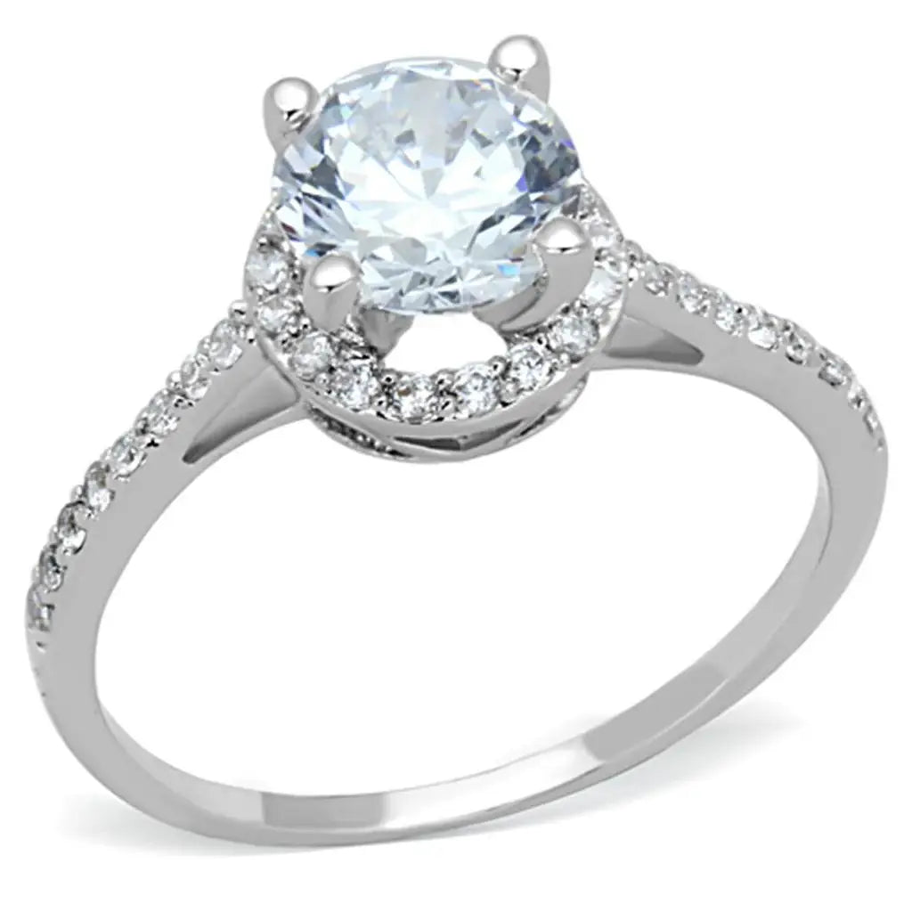 3W801 - Rhodium Brass Ring with AAA Grade CZ in Clear - Alamode - Flyclothing LLC