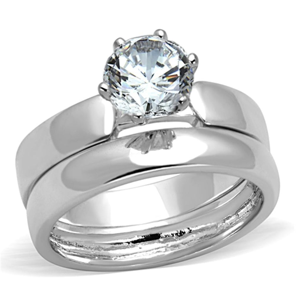 3W805 - Rhodium Brass Ring with AAA Grade CZ  in Clear - Alamode
