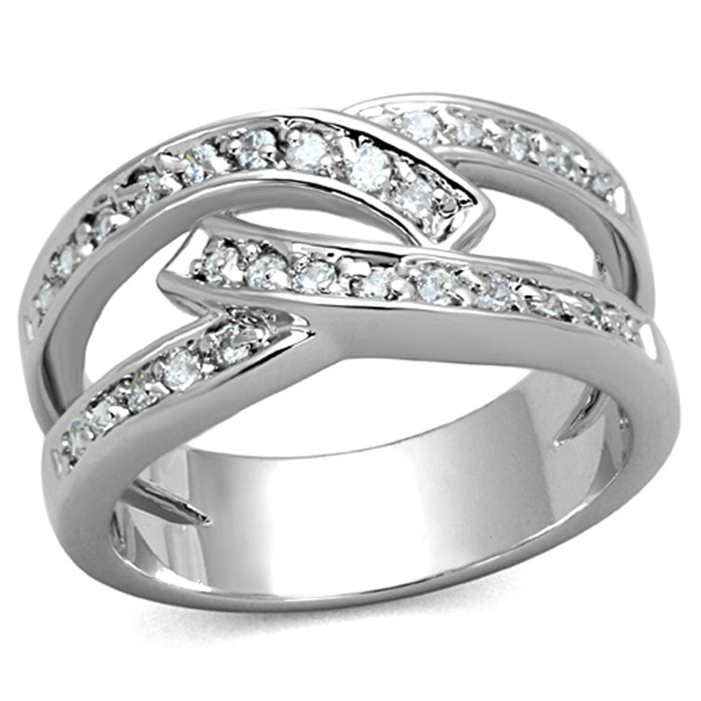 3W806 - Rhodium Brass Ring with AAA Grade CZ  in Clear - Alamode