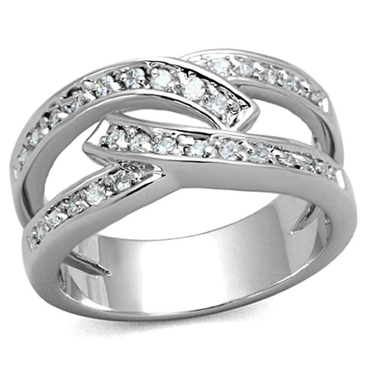 3W806 - Rhodium Brass Ring with AAA Grade CZ in Clear - Alamode - Flyclothing LLC
